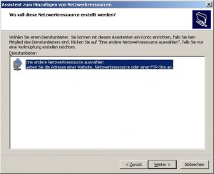 Assistent zum HinzufÃ¼gen von Netzwerkressourcen
